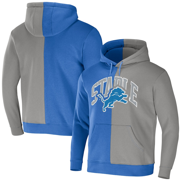 Men's Blue/Grey Detroit Lions Split Logo Pullover Hoodie